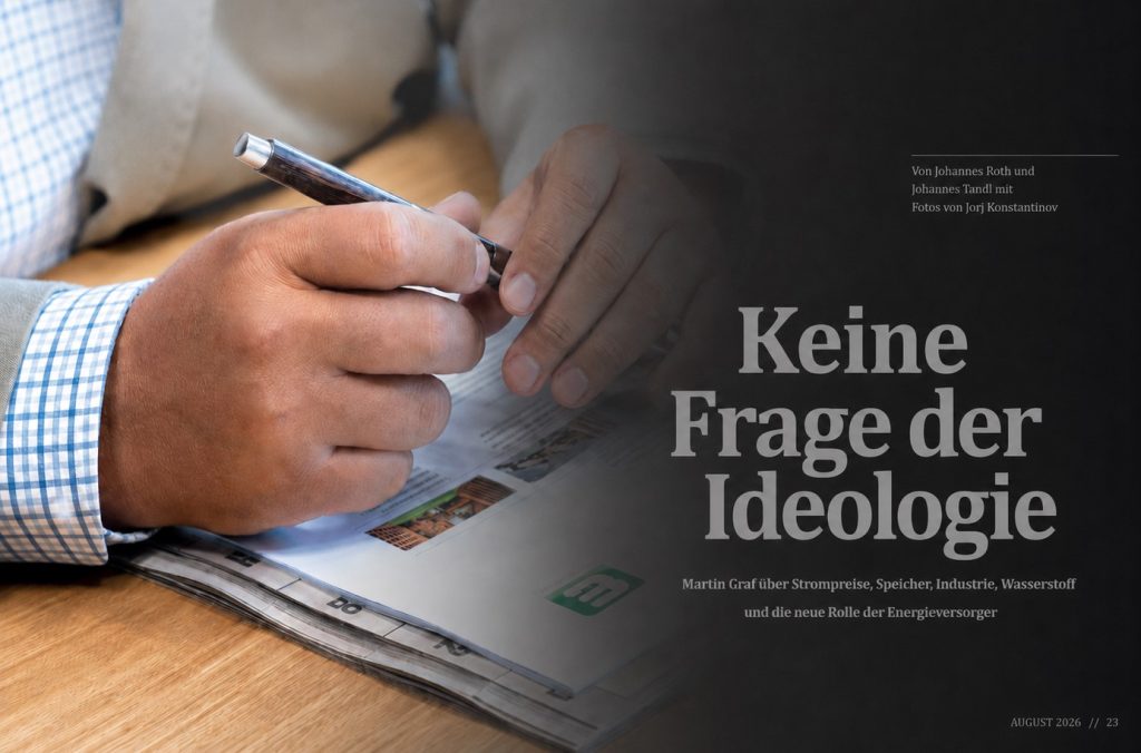 Das Bild zeigt die erste Fazitdoppelseite des Interviews mit Martin Graf, VDir. der Energie Steiermark AG